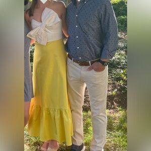 Hutch Bow Tie Strapless Colorblocked midi dress sz 2 Yellow and white